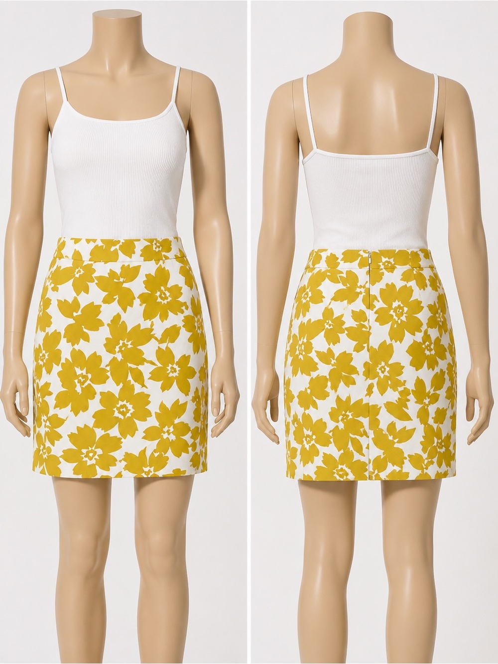 NWT LOFT Petites Mustard Floral Pencil Skirt Cotton Stretch Size 0P